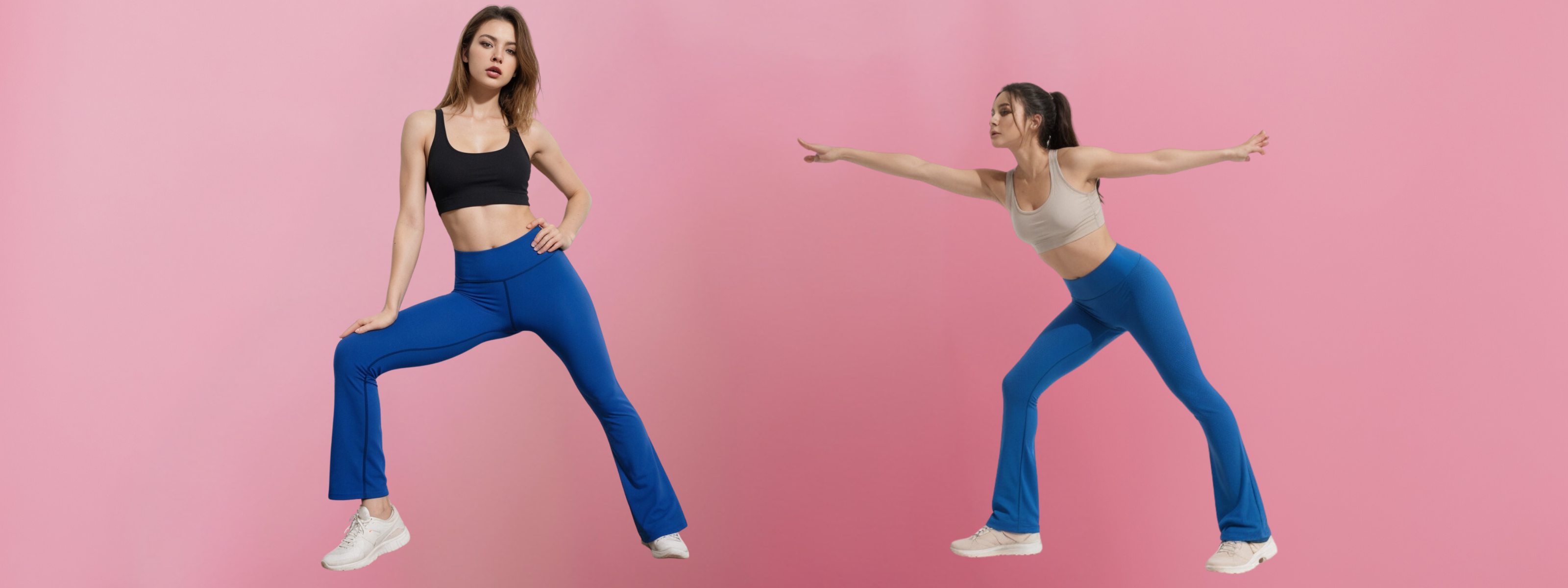 Two girls posing with Fitness Flare Pants